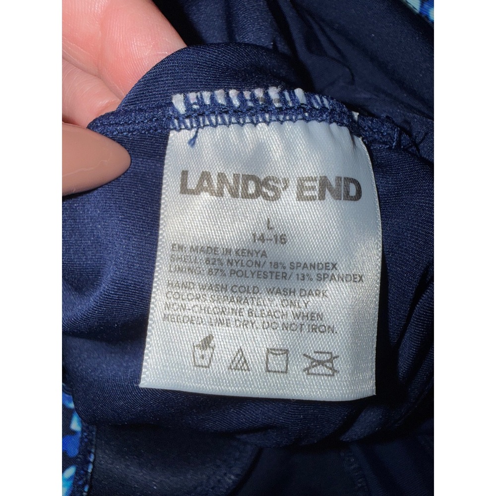 Lands End Blue Mosaic Pebble Print Swim Dress One Piece Swimsuit Large 14-16 - Picture 5 of 5